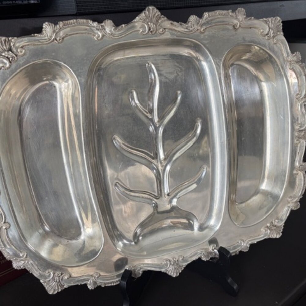 VINTAGE CHIPPENDALE W & S BLACKINTON SILVERPLATE DIVIDED MEAT SERVING TRAY #718